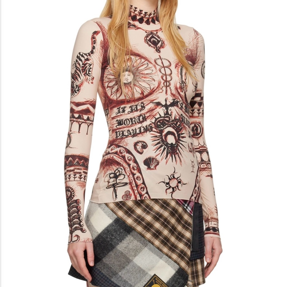 Marine Serre Geotic Top Graphic Long Sleeve Top in beige Authentic